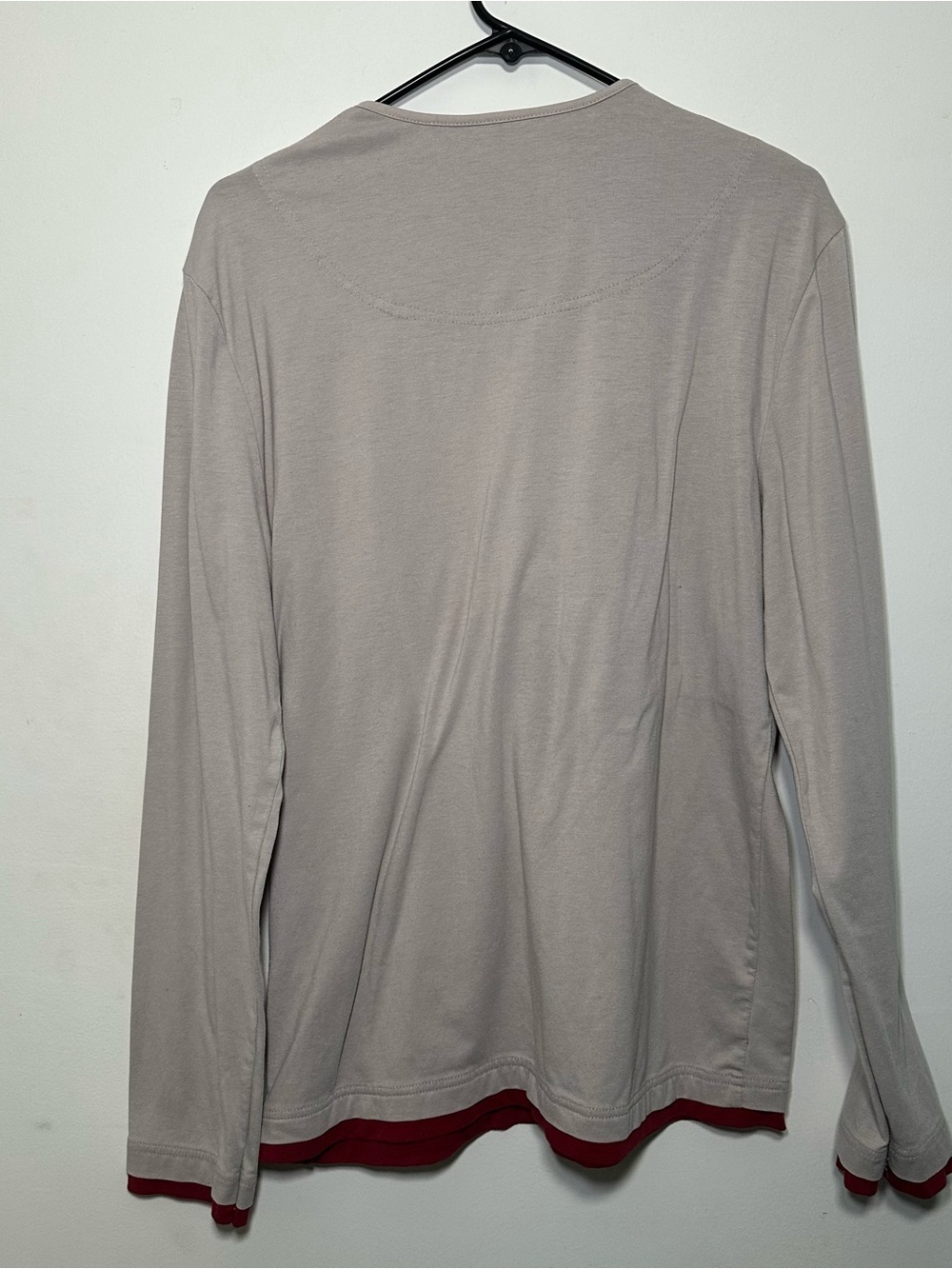 TheLEES XL Long Sleeve Henley Shirt Gray Red Layered Look 100% Cotton Men's - Picture 12 of 16